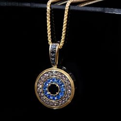 0.89 Ct Two Tone Round Cut Blue Sapphire Bridal Jewelry Pendant Necklace Wedding Necklace For Men 