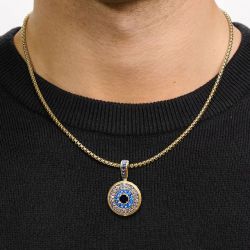0.89 Ct Two Tone Round Cut Blue Sapphire Bridal Jewelry Pendant Necklace Wedding Necklace For Men 