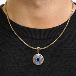 0.89 Ct Two Tone Round Cut Blue Sapphire Bridal Jewelry Pendant Necklace Wedding Necklace For Men 