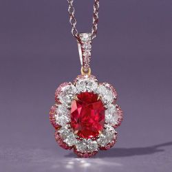 2.7 Ct Two Tone Flower Oval Cut Ruby Sapphire Bridal Jewelry Pendant Wedding Necklace For Women  