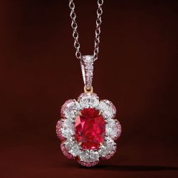 2.7 Ct Two Tone Flower Oval Cut Ruby Sapphire Bridal Jewelry Pendant Wedding Necklace For Women  