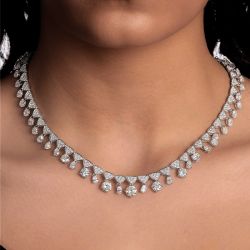 Round Cut White Sapphire Wedding Necklace Luxury Jewelry For Women 19.9 Ct 
