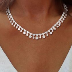 19.9 Ct Round Cut White Sapphire Bridal Jewelry Wedding Necklace For Women