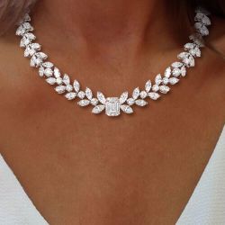 Emerald Cut White Sapphire Wedding Necklace Wedding Jewelry For Women 36.47 Ct 