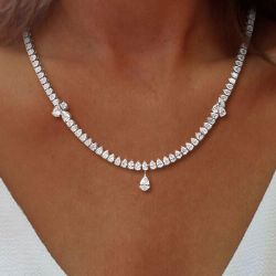 Pear Cut White Sapphire Wedding Necklace For Women Wedding Jewelry 14.99 Ct 