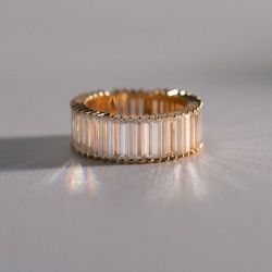 4.64 Ct Golden Emerald Cut White Sapphire Bridal Jewelry Wedding Band For Women 