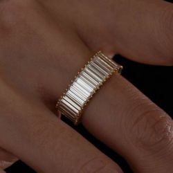 Golden Emerald Cut White Sapphire Wedding Band For Women Wedding Jewelry 4.64 Ct 