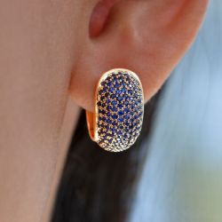 4.17 Ct Next Necklace Golden Round Cut Blue Sapphire Hoop Earrings For Women