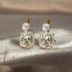 Gold Cushion Cut White Sapphire Earrings Drop Earrings For Women 