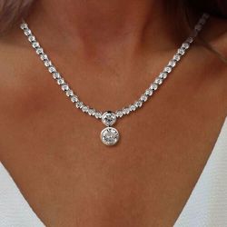 5.62 Ct Bezel Round Cut White Sapphire Bridal Jewelry Wedding Necklace For Wome