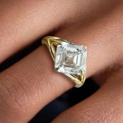 Golden Asscher Cut White Sapphire Solitaire Engagement Ring For Women