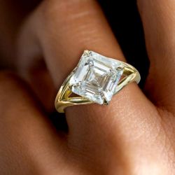 Golden Asscher Cut White Sapphire Solitaire Engagement Ring For Women