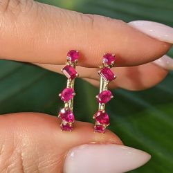 2.5 Ct Next Necklace Golden Multi-Cut Ruby Sapphire Hoop Earrings For Women