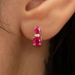 3.27 Ct Golden Cushion Cut Ruby Sapphire Drop Earrings For Women