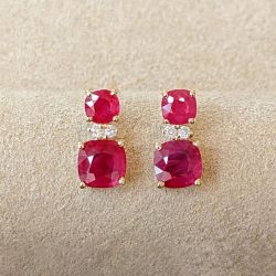 3.27 Ct Golden Cushion Cut Ruby Sapphire Drop Earrings For Women