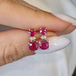 3.27 Ct Next Necklace Golden Cushion Cut Ruby Sapphire Drop Earrings For Women
