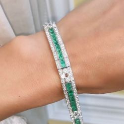 22.97 Ct Milgrain Princess Cut Emerald Sapphire Bracelet Bridal Jewelry Bracelet For Women