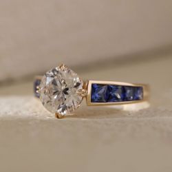 Golden Round Cut White Sapphire Engagement Ring For Women