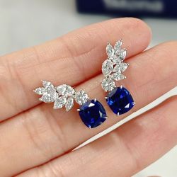 2.36 Ct Next Necklace Cushion Cut Blue Sapphire Drop Earrings For Women 