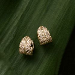 Golden Round Cut White Sapphire Earrings Leaf Hoop Earrings For Women Wedding Jewelry 0.48 Ct 