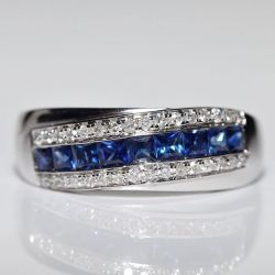 Half Eternity Princess Cut Blue Sapphire Bridal Jewelry Wedding Band For Women