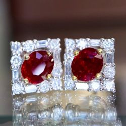 2.4 Ct Two Tone Oval Cut Ruby Sapphire Earrings Bridal Jewelry Stud Earrings For Women 