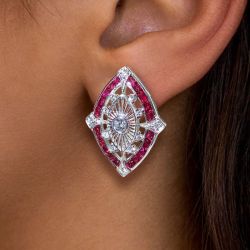 Art Deco Round Cut Ruby Sapphire Marquise Shape Bridal Jewelry  Stud Earrings For Women