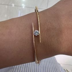 1 Ct Golden Round Cut White Sapphire Bridal Jewelry Bangle Bracelet For Women