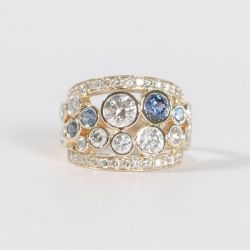 Golden Round Cut Blue Sapphire Bridal Jewelry Wedding Band For Women 