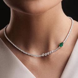 10.82 Ct Next Necklace Two Tone Pear Cut Emerald Sapphire Wedding Necklace For Women