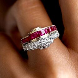 Next Necklace Two Tone Asscher Cut Ruby Sapphire Wedding Band For Women 