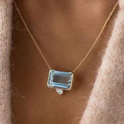 4.13 Ct Next Necklace Golden Emerald Cut Aquamarine Wedding Pendant Necklace For Women 