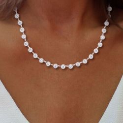 Round Cut White Sapphire Tennis Necklace Luxury Jewelry Wedding Necklace For Women 25 Ct 