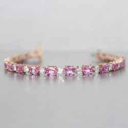 18.15 Ct Next Necklace Two Tone Oval Cut Pink Sapphire Tennis Bracelet For Women