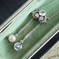 1.58 Ct Milgrain Two Tone Round Cut Pearl & White Sapphire Bridal Jewelry Pendant Necklace For Women 