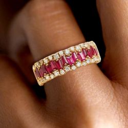 Gold Baguette Cut Ruby Sapphire Wedding Band For Women Next Jewelry 