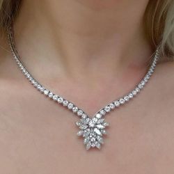 Next Necklace Round & Marquise Cut White Sapphire Wedding Necklace For Women