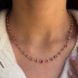 10.64 Ct Golden Round Cut Ruby Sapphire Bridal Jewelry Wedding Necklace For Women