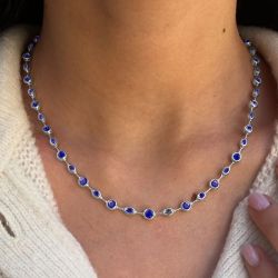 10.64 Ct Round Cut Blue Sapphire Bridal Jewelry Wedding Necklace For Women
