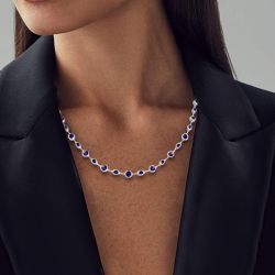 Round Cut Blue Sapphire Wedding Necklace For Women Wedding Jewelry 10.64 Ct 