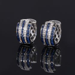 Princess Cut Blue Sapphire Bridal Jewelry Hoop Earrings For Women 