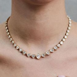 50.4 Ct Golden Bezel Oval & Heart Cut White Sapphire Bridal Jewelry Tennis Wedding Necklace For Women