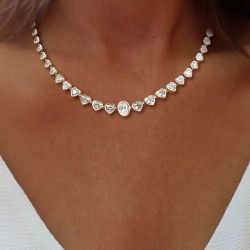 50.4 Ct Golden Bezel Oval & Heart Cut White Sapphire Bridal Jewelry Tennis Wedding Necklace For Women