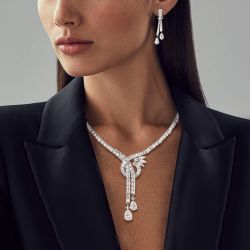 Classic Pear Cut White Sapphire Necklace & Earrings Set For Women 