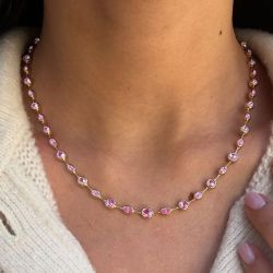 10.64 Ct Golden Round Cut Pink Sapphire Bridal Jewelry Wedding Necklace For Women