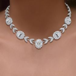 42.84 Ct Next Necklace Halo Oval Cut White Sapphire Bridal Jewelry Wedding Necklace For Women 