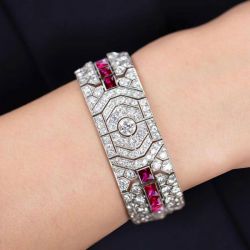 18.7 Ct Art Deco Round Cut Ruby & White Sapphire Bracelet Bridal Jewelry For Women