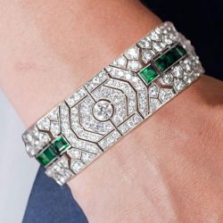  18.7 Ct Art Deco Round Cut Emerald & White Sapphire Bracelet Bridal Jewelry For Women