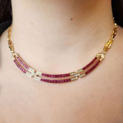 Golden Emerald Cut Ruby Sapphire Luxury Jewelry Wedding Necklace For Women 5.56 Ct 