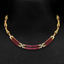 Golden Emerald Cut Ruby Sapphire Luxury Jewelry Wedding Necklace For Women 5.56 Ct 